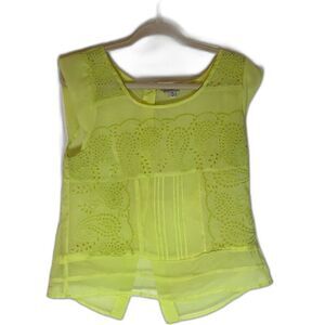 American Eagle Cottagecore Bohochic Lime Green Sheer Embroidered Blouse SZ S